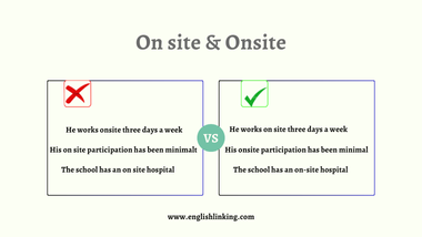 On site and Onsite; a table comparing some incorrect and correct examples of their usage