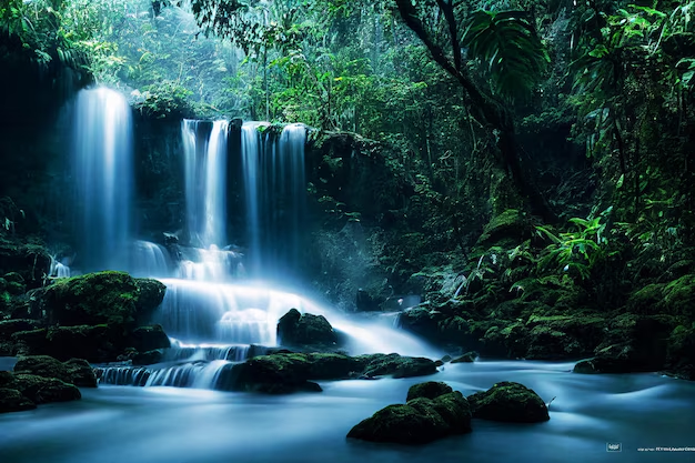 synonyms for hidden gem showing an undiscovered waterfall deep in the forest